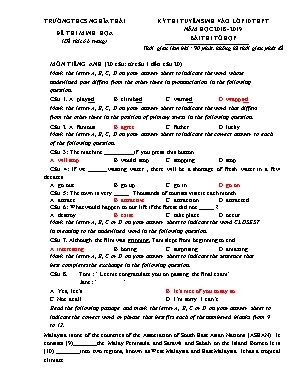 Đề minh họa thi tuyển sinh vào Lớp 10 THPT môn Tổ hợp - Năm học 2018-2019 - Trường THCS Nghĩa Thái (Có đáp án)
